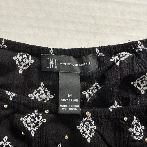 INC International Concepts black and white elephant blouse - Picture 2 of 6